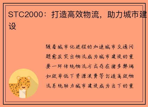 STC2000：打造高效物流，助力城市建设