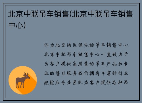 北京中联吊车销售(北京中联吊车销售中心)