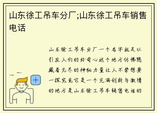 山东徐工吊车分厂;山东徐工吊车销售电话