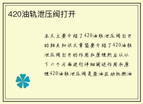 420油轨泄压阀打开