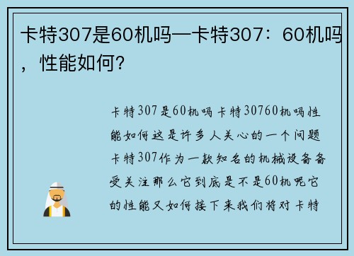 卡特307是60机吗—卡特307：60机吗，性能如何？