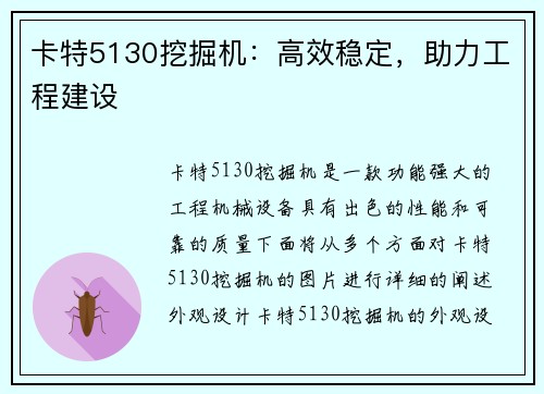 卡特5130挖掘机：高效稳定，助力工程建设