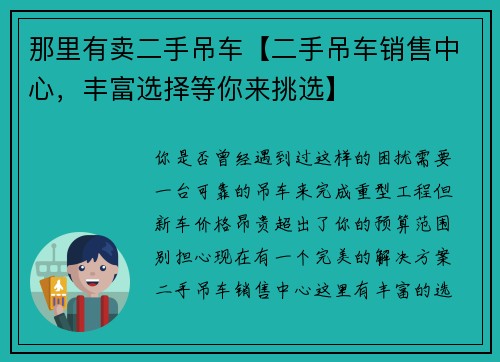 那里有卖二手吊车【二手吊车销售中心，丰富选择等你来挑选】